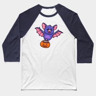Cute Bat With Pumpkin Halloween Cartoon Baseball T-Shirt